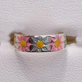 Zilveren teenring bloem pastel Zilveren teenring bloem pastel